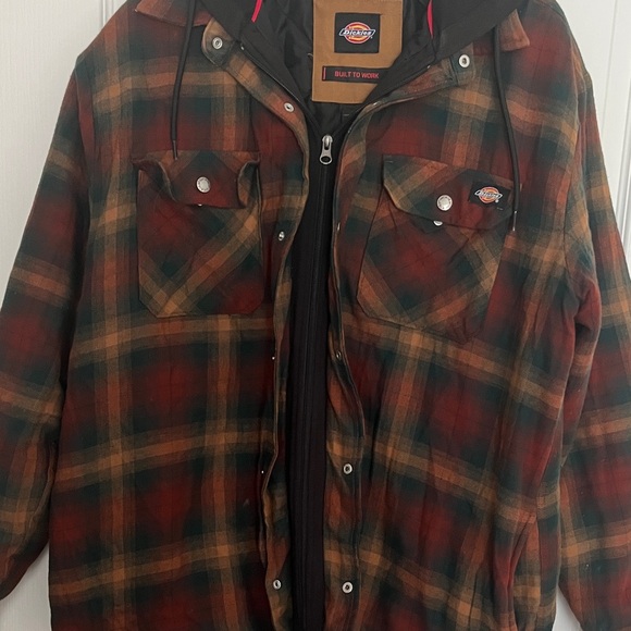 Dickies Men's Plaid Shirt Jacket - Brown, Green and Gold - Picture 4 of 9
